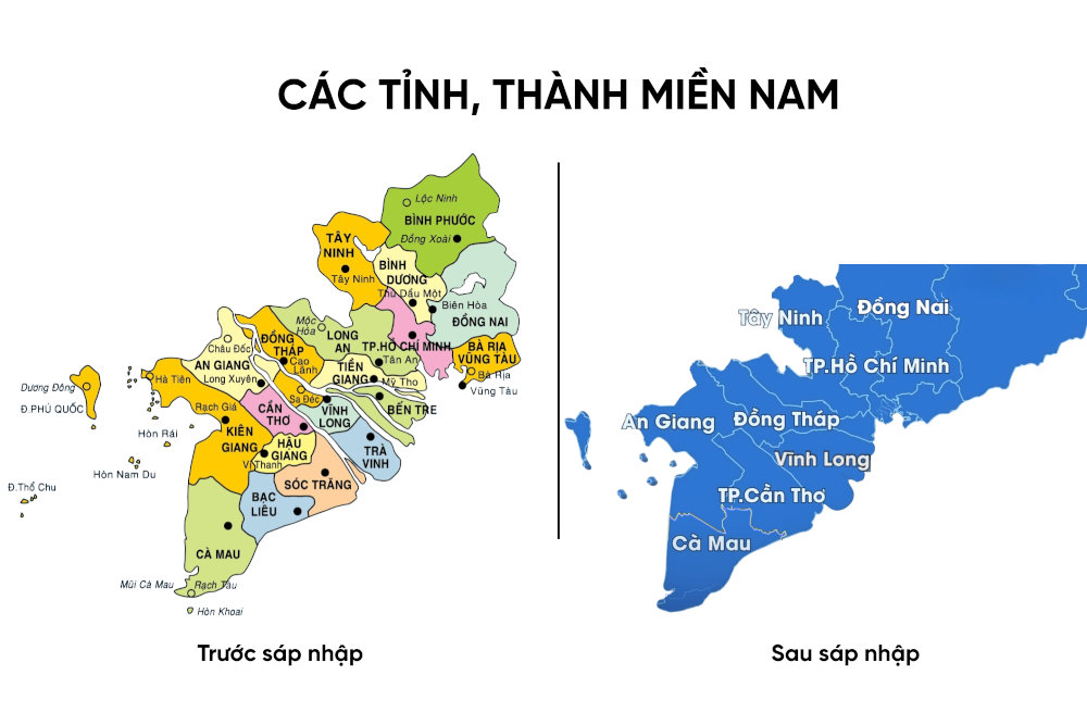 Bản đồ Miền Nam sau sáp nhập